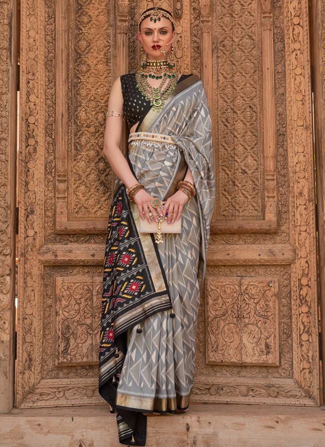 Grey Silk Party Wear Weaving Saree