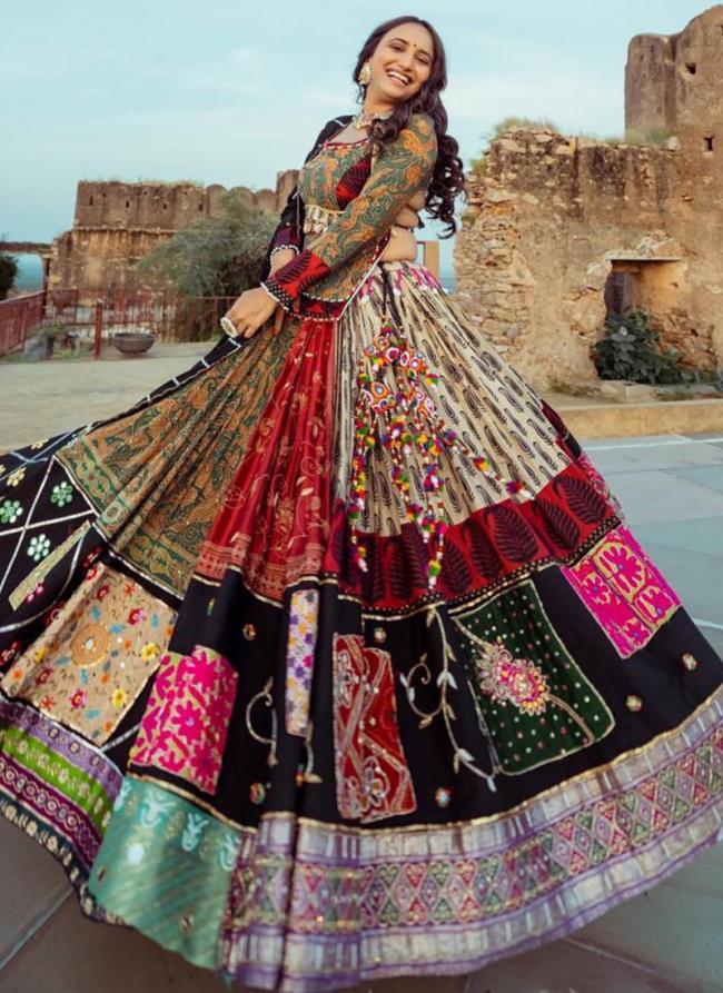 Black Silk Navratri Wear Digital Printed Lehenga Choli