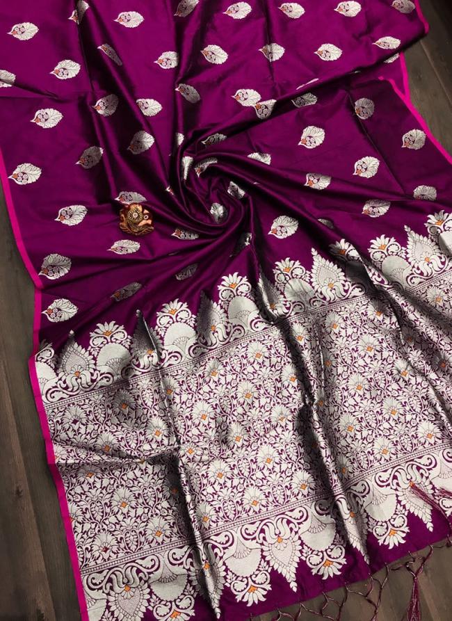 Wine Lichi Silk Traditional Wear Weaving Saree