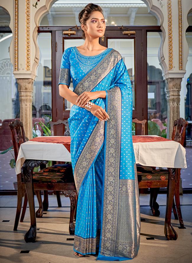 Sky Blue Banarasi Silk Traditional Wear Weaving Saree