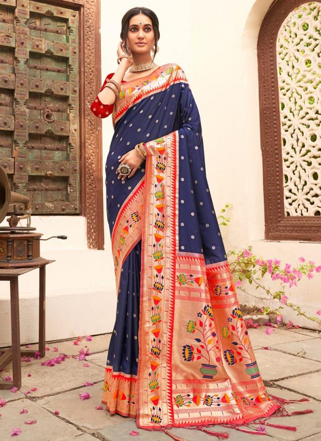 Navy blue Silk Wedding Wear Weaving Saree