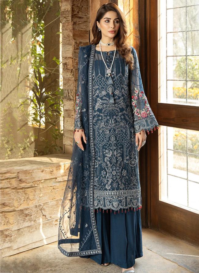 Blue Georgette Traditional Wear Sequins Work Pakistani Suit
