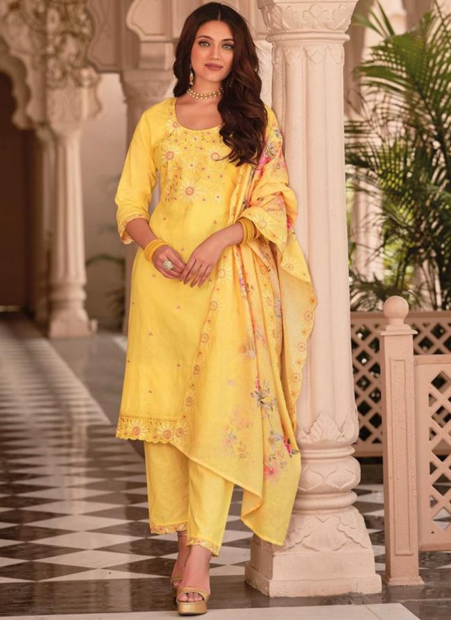 Yellow Pure Cotton Traditional Wear Embroidery Work Readymade Salwar Suit