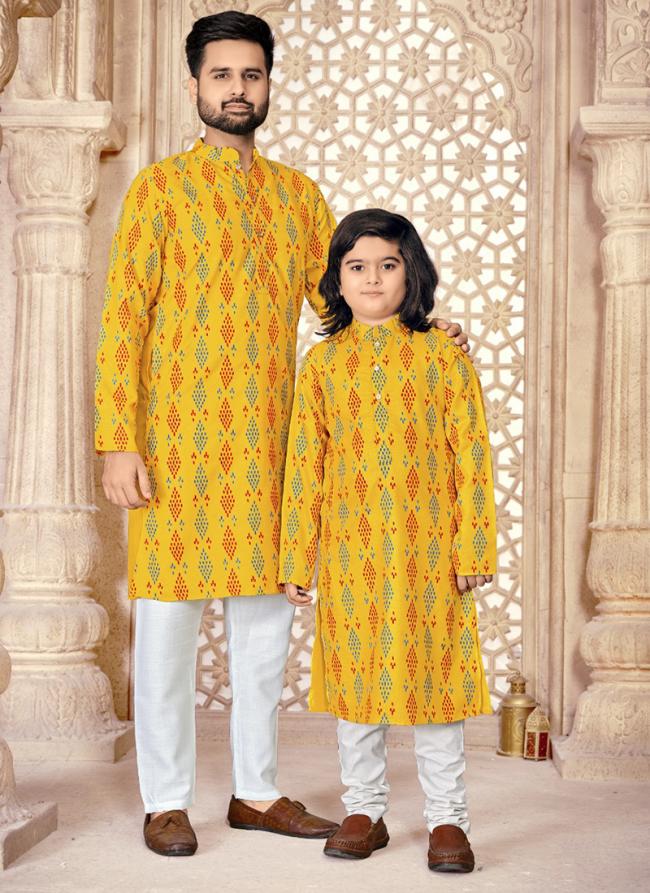 Yellow Magic Cotton Casual Wear Printed Combo Kurta Pajama