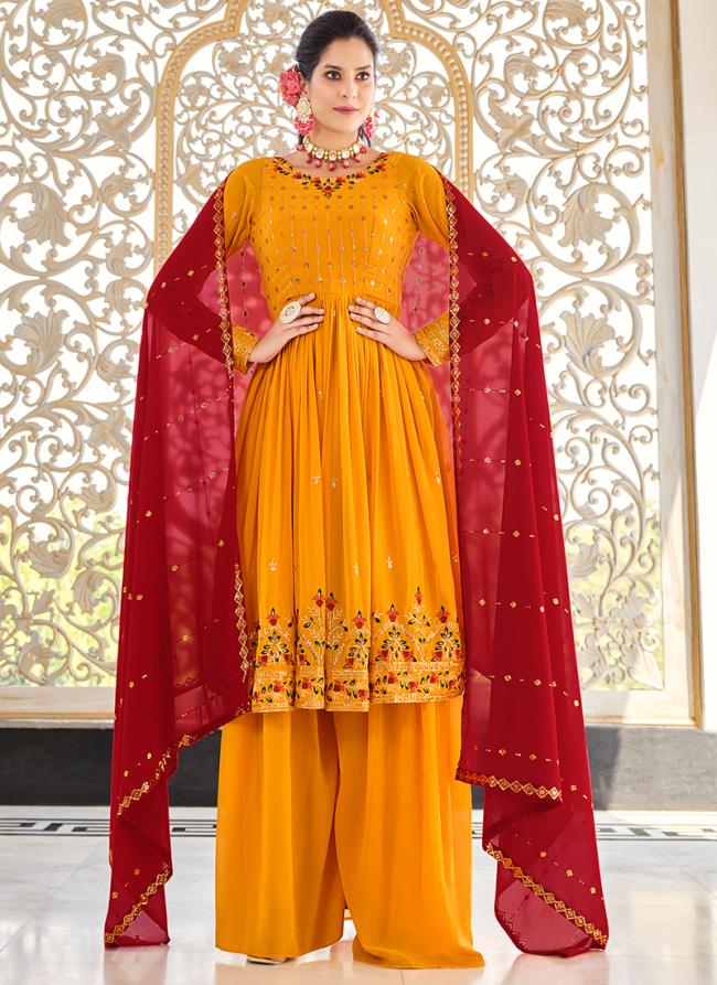 Mustard Georgette Festival Wear Thread Work Readymade Salwar Suit