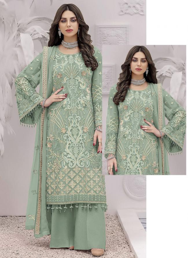 Pista Green Faux Georgette Festival Wear Embroidery Work Pakistani Suit