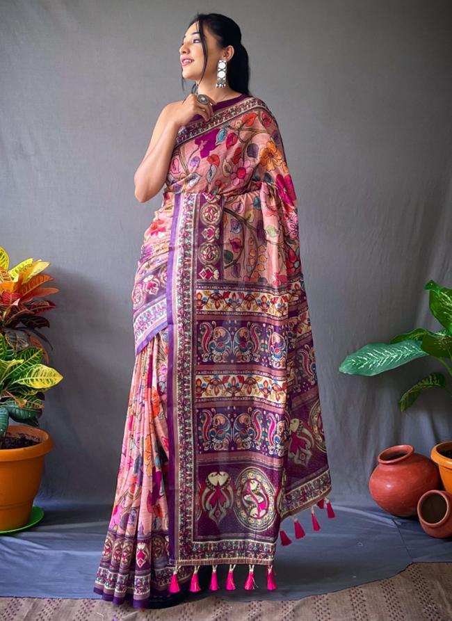 Pink Cotton Traditional Wear Kalmakari Printed Saree