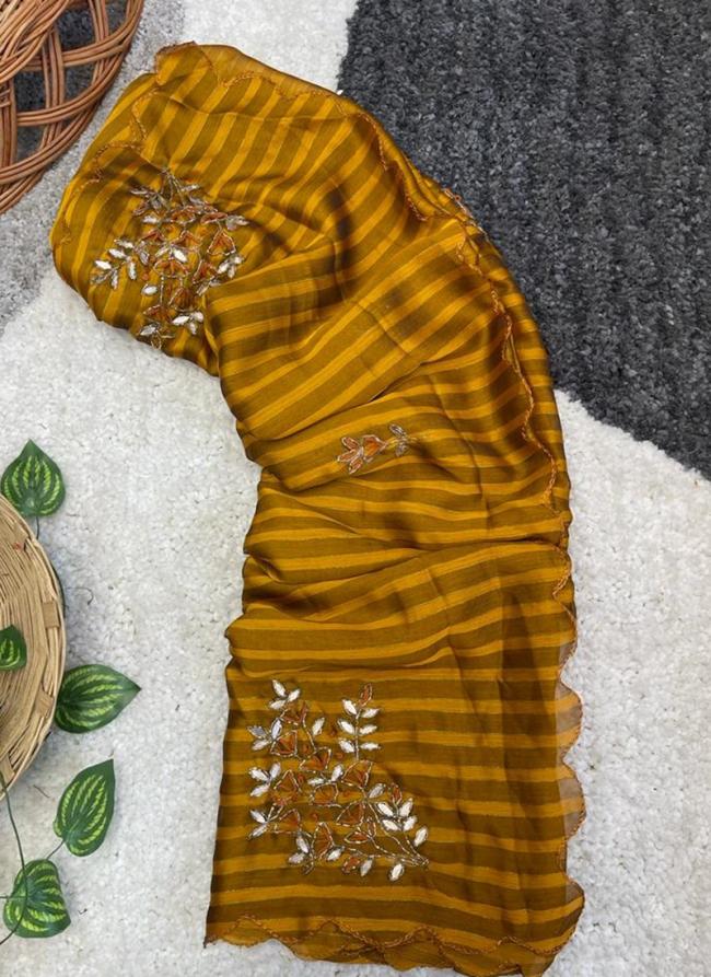 Mustard Shimmer Party Wear Hand Work Saree