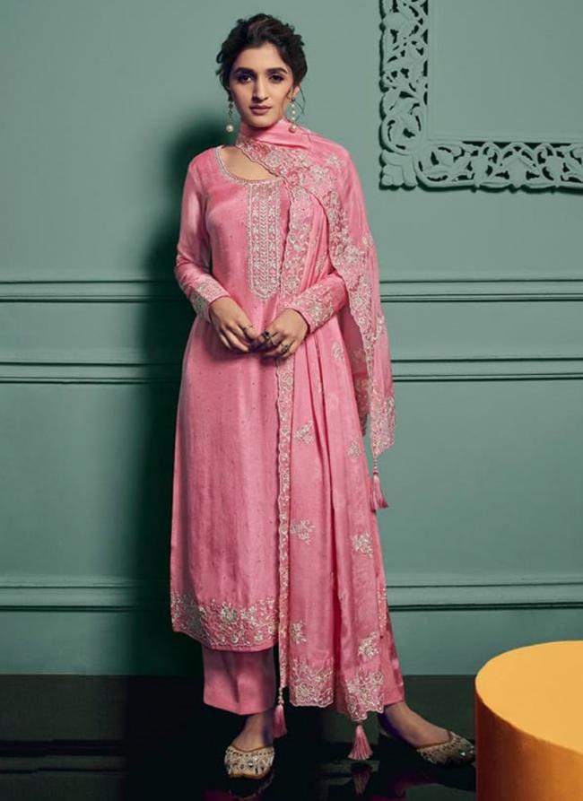 Pink Dola Silk Party Wear Embroidery Work Salwar Suit
