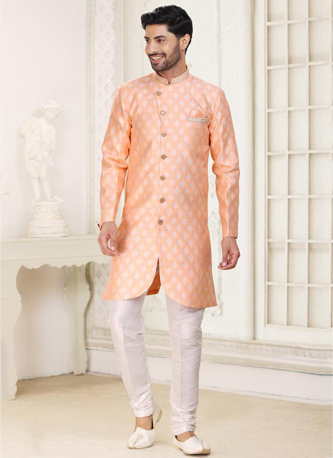 Peach Banarasi Jacquard Festival Wear Weaving Indo Western