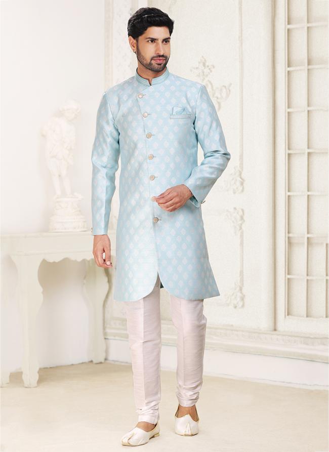 Sky Blue Banarasi Jacquard Festival Wear Weaving Indo Western