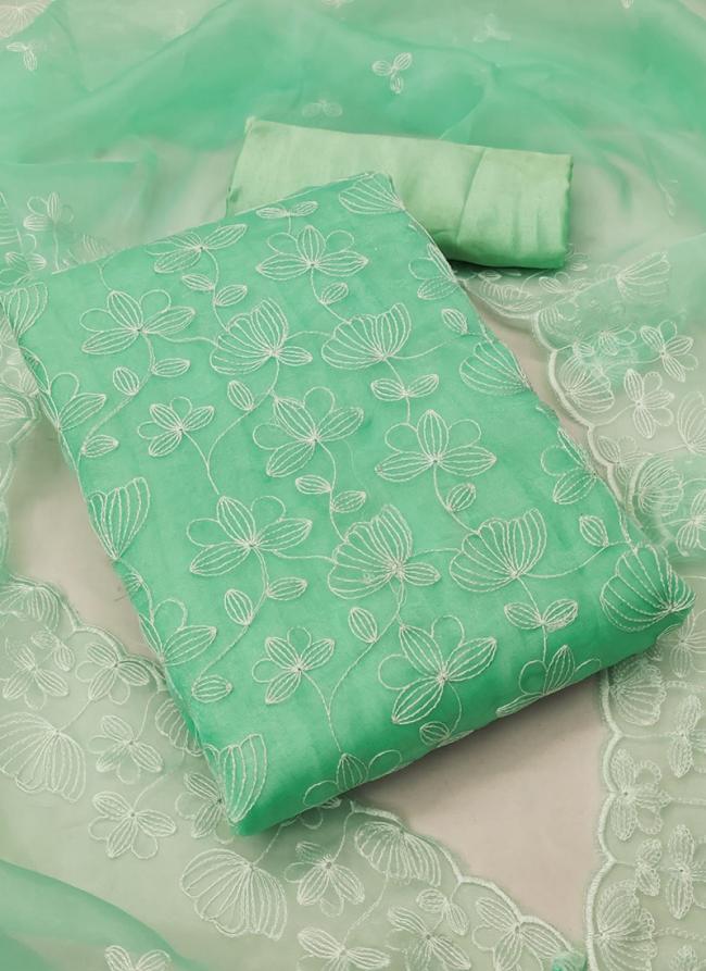 Pista Green Organza Silk Festival Wear Embroidery Work Dress Material