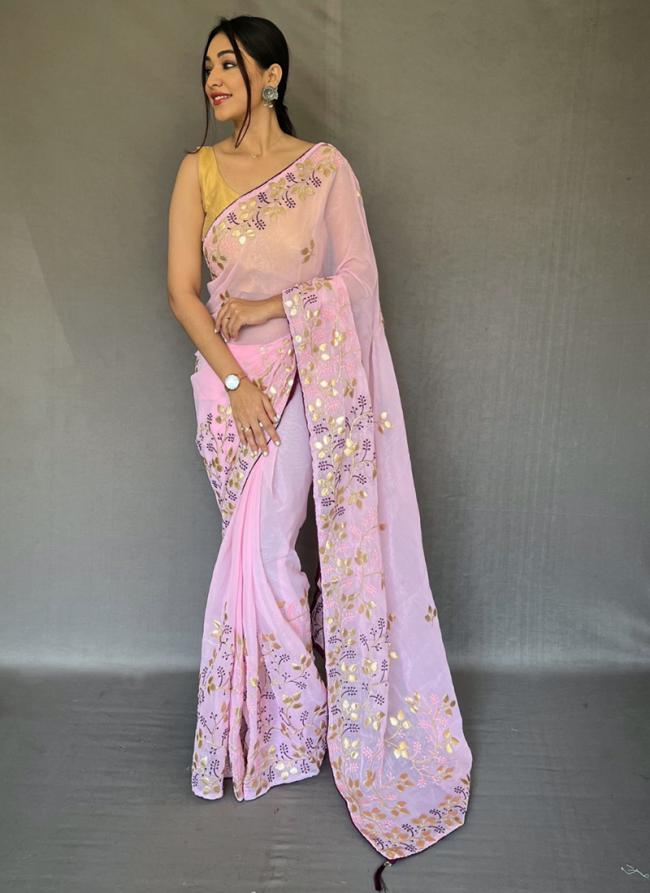 Pink Chiffon Traditional Wear Gota Patti Work Saree