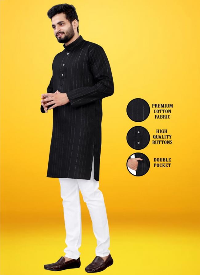 Black Cotton Casual Wear Fancy Kurta