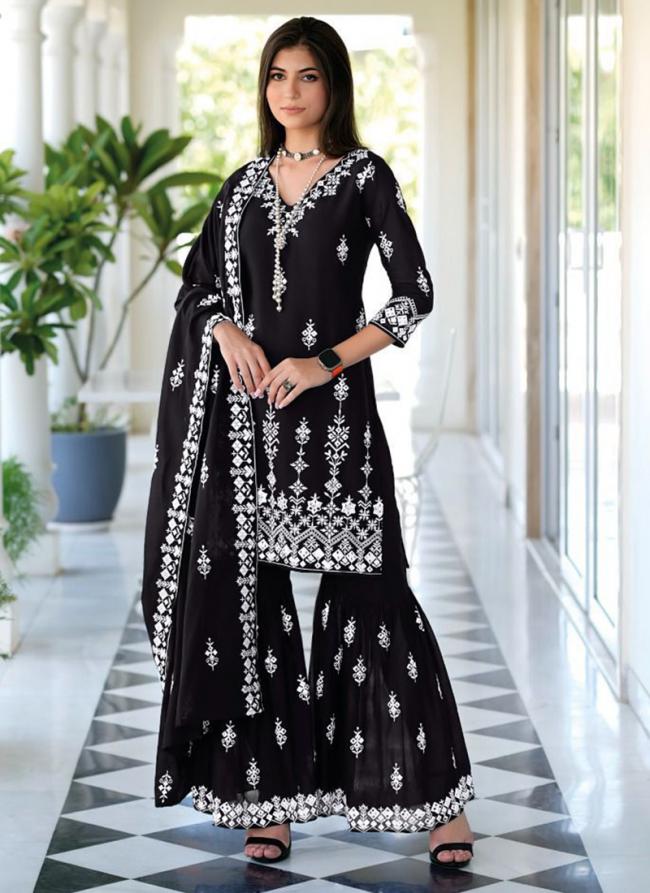 Black Malmal Cotton Festival Wear Embroidery Work Readymade Salwar Suit