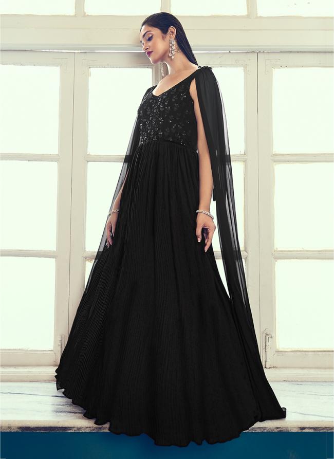 Black Georgette Party Wear Sequins Work Gown