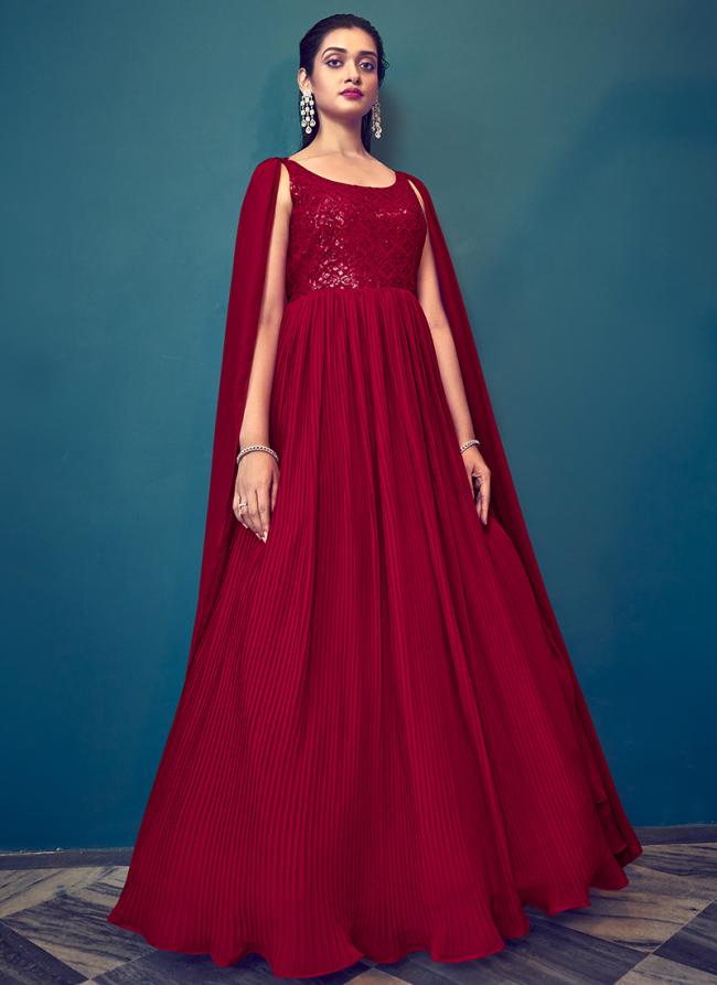 Red Georgette Party Wear Sequins Work Gown