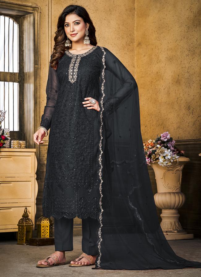 Black Net Festival Wear Embroidery Work Salwar Suit
