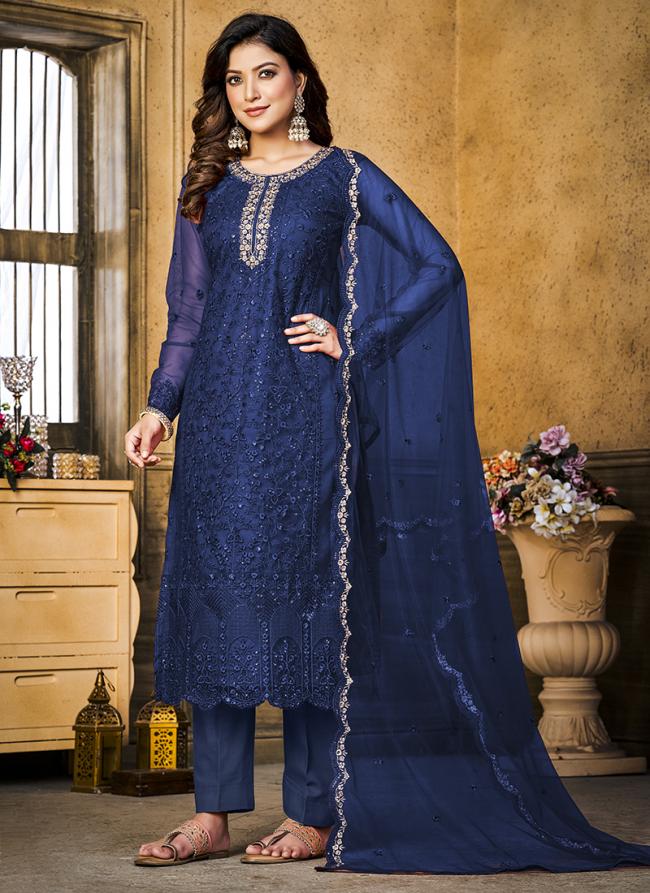 Navy Blue Net Festival Wear Embroidery Work Salwar Suit