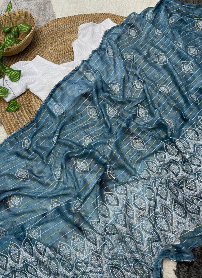 Blue Shimmer Festival Wear Mukaish Work Saree