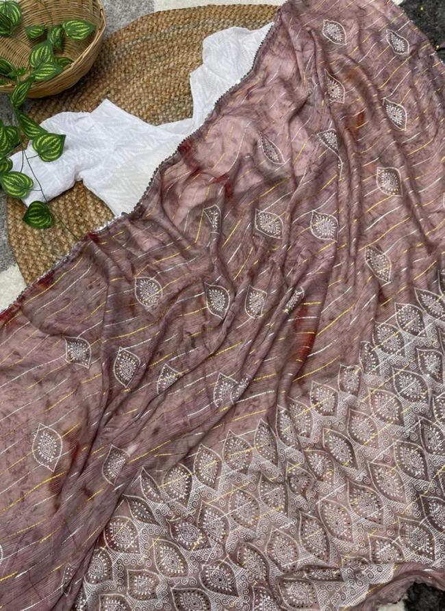 Brown Shimmer Festival Wear Mukaish Work Saree