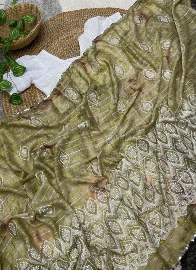 Green Shimmer Festival Wear Mukaish Work Saree