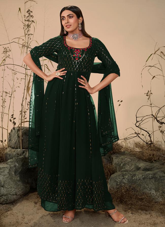 Green Georgette Eid Wear Thread Work Readymade Salwar Suit