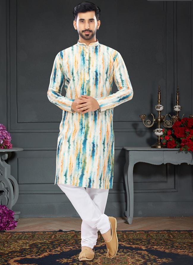 Multi Color Silk Traditional Wear Digital Printed Kurta Pajama