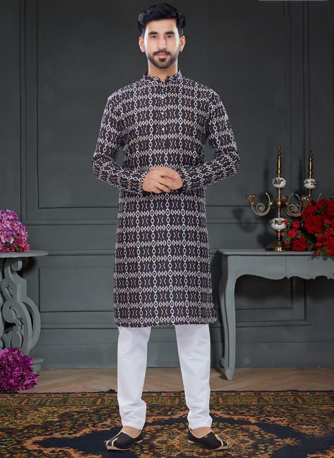Black  Multi Color Silk Traditional Wear Digital Printed Kurta Pajama
