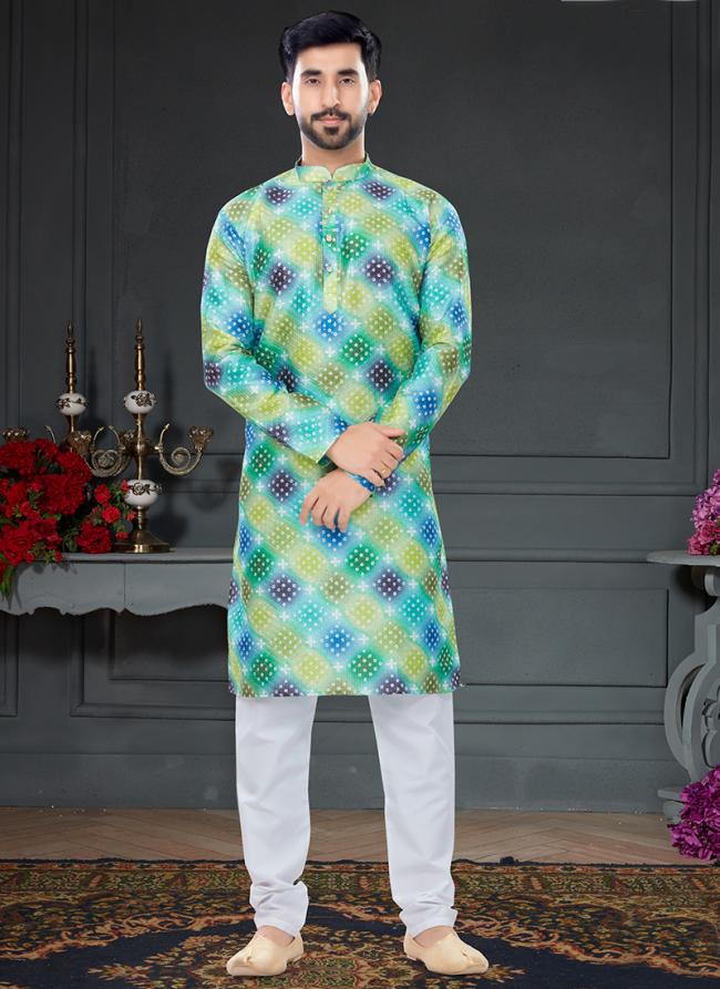 Multi Color Silk Traditional Wear Digital Printed Kurta Pajama