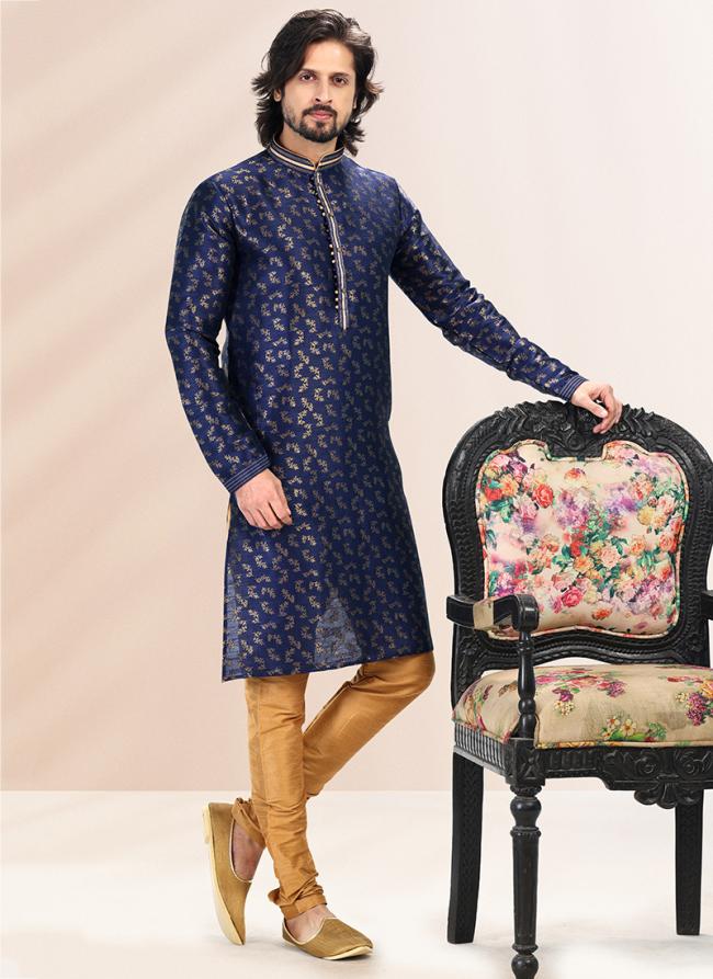 BLUE Banarasi Silk Festival Wear Jacquard Kurta Pajama