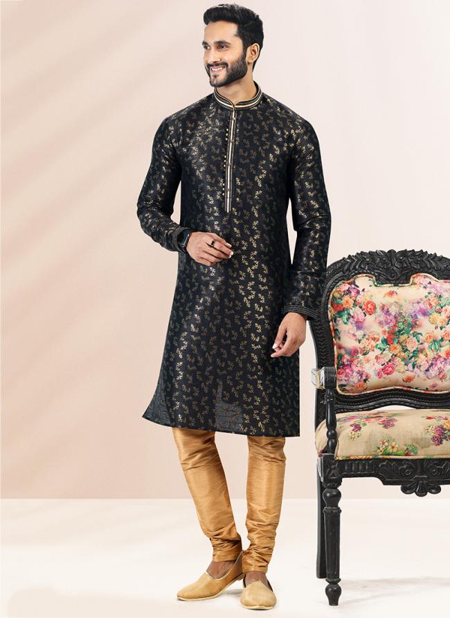 BLACK Banarasi Silk Festival Wear Jacquard Kurta Pajama