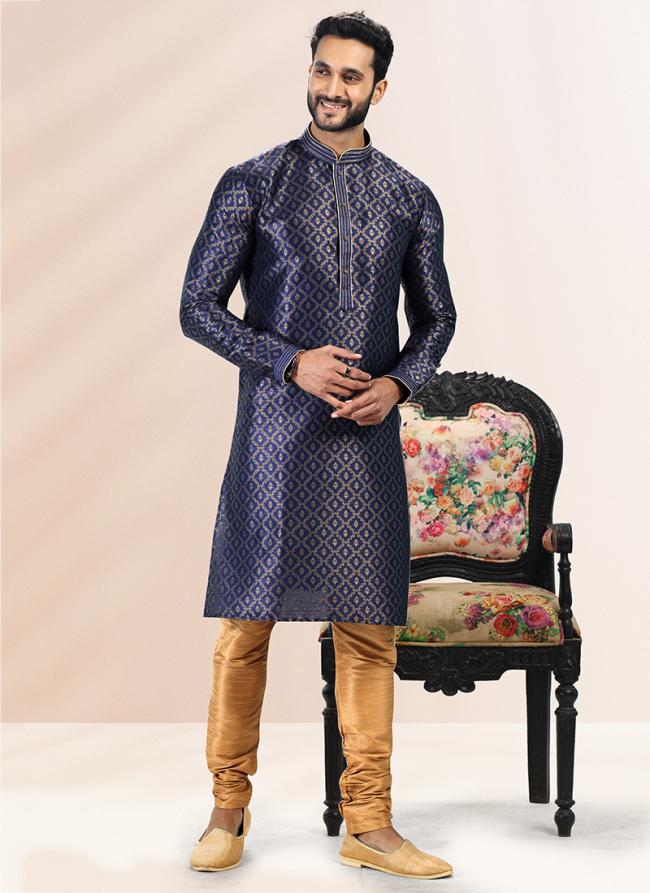 BLUE Banarasi Silk Festival Wear Jacquard Kurta Pajama