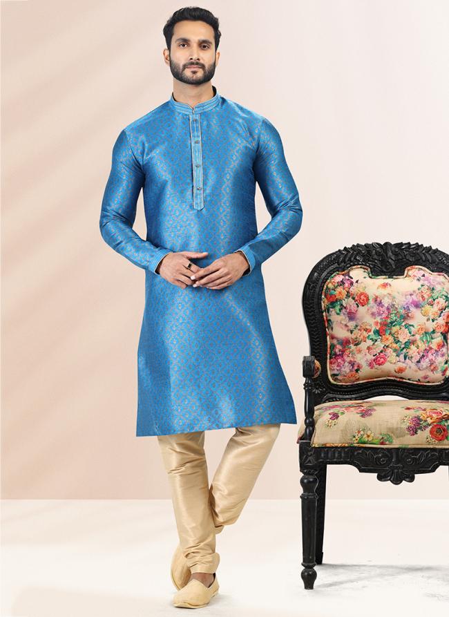 BLUE Banarasi Silk Festival Wear Jacquard Kurta Pajama