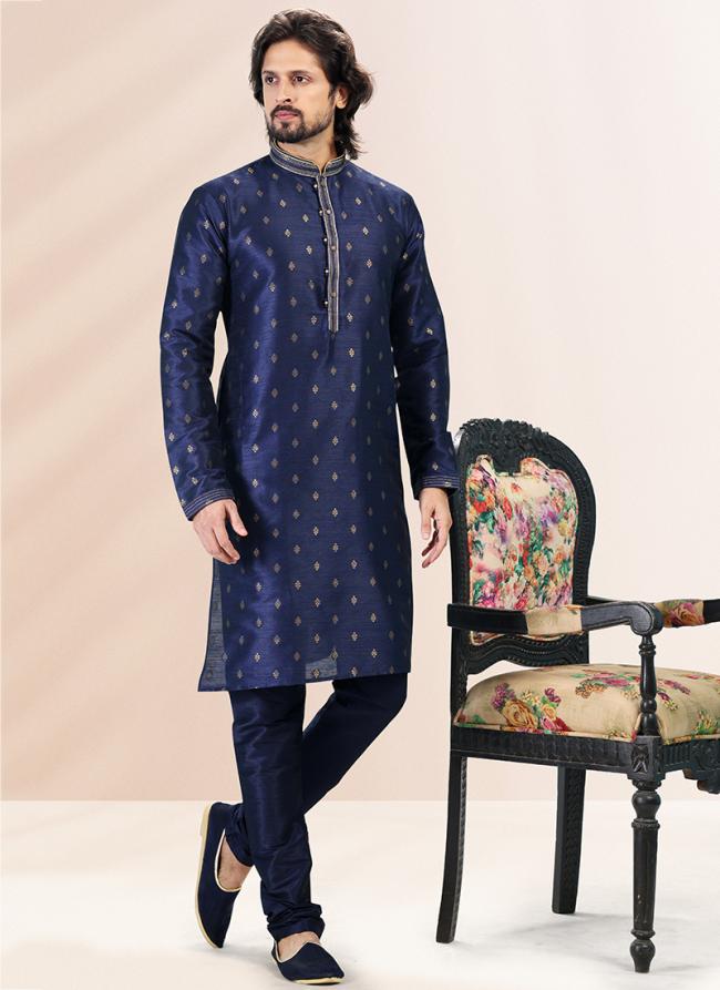 BLUE Banarasi Silk Festival Wear Jacquard Kurta Pajama