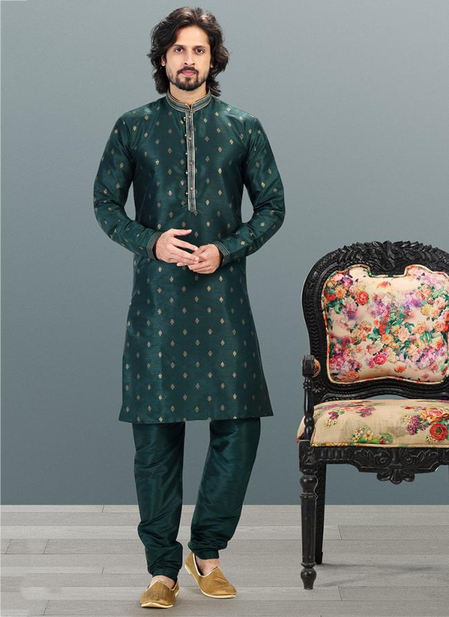 GREEN Banarasi Silk Festival Wear Jacquard Kurta Pajama