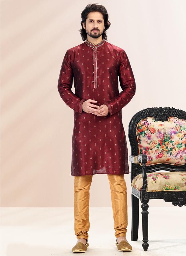 WINE Banarasi Silk Festival Wear Jacquard Kurta Pajama