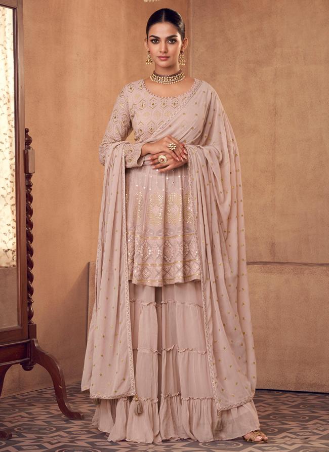 Misty Rose Georgette Eid Wear Embroidery Work Palazzo Suit