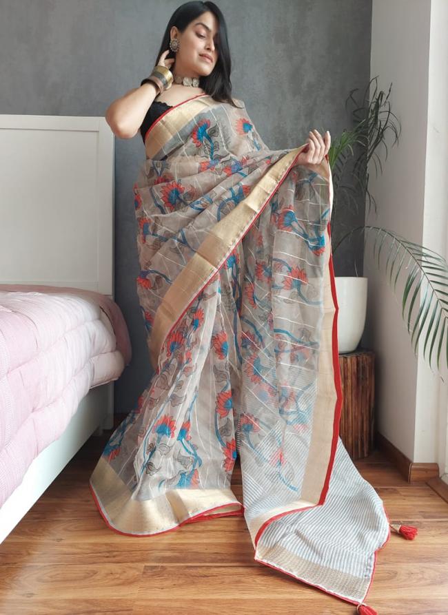 Grey Organza Festival Wear Sequins Work Saree