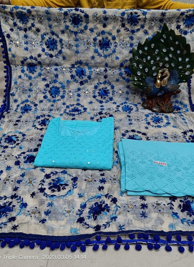 Sky Blue Cambric Cotton Festival Wear Sequins Work Readymade Salwar Suit