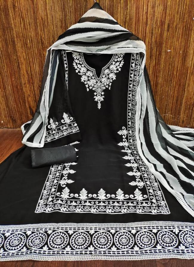 Black Georgette Casual Wear Stitch Work Dress Material