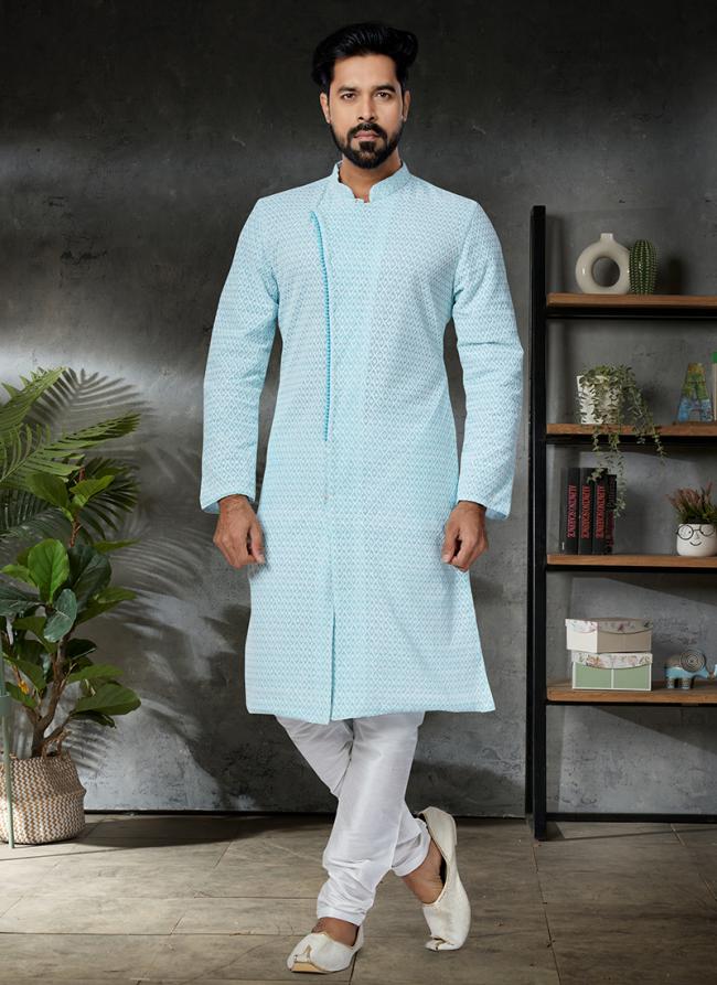 Sea Green Georgette Festival Wear Embroidery Work Kurta Pajama