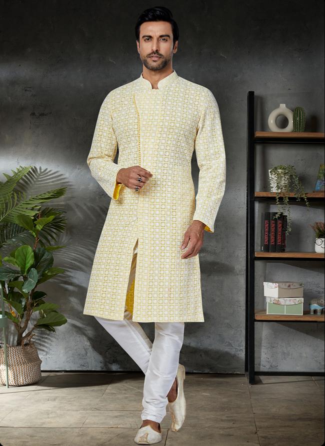 Yellow Georgette Festival Wear Embroidery Work Kurta Pajama