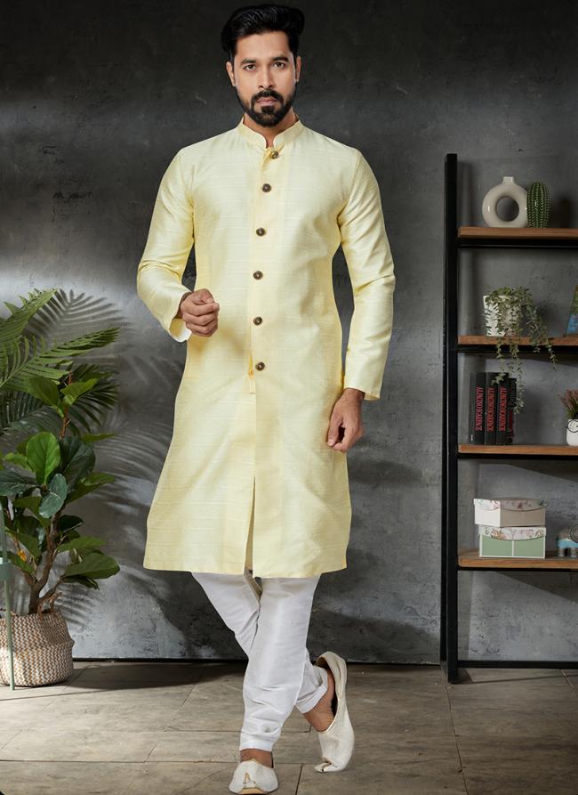 Yellow Jacquard Festival Wear Embroidery Work Kurta Pajama