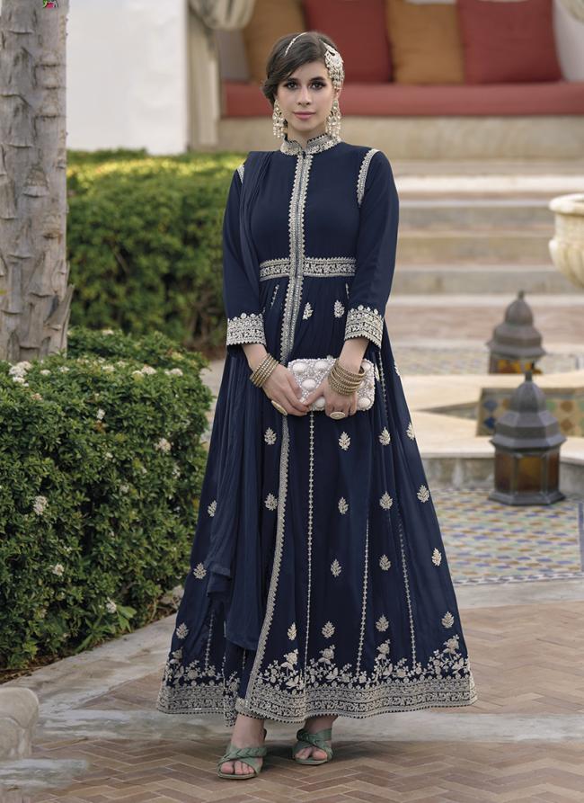 NAvy Blue Georgette Eid Wear Embroidery Work Readymade Salwar Suit