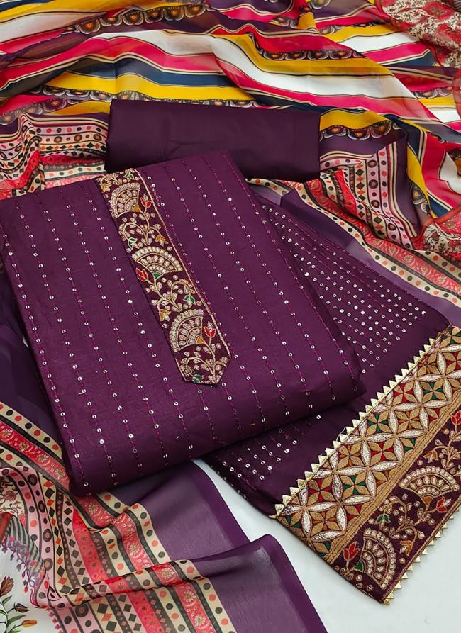Purple Cotton Festival Wear Sequins Work Dress Material