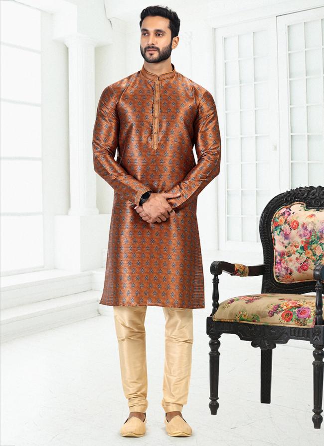 RUST Banarasi Silk Traditional Wear Digital Printed Kurta Pajama