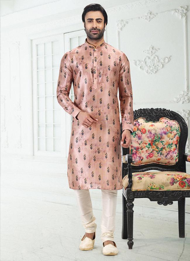 PEACH Banarasi Silk Traditional Wear Digital Printed Kurta Pajama