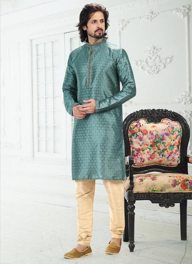 TEAL GREEN Banarasi Silk Traditional Wear Digital Printed Kurta Pajama