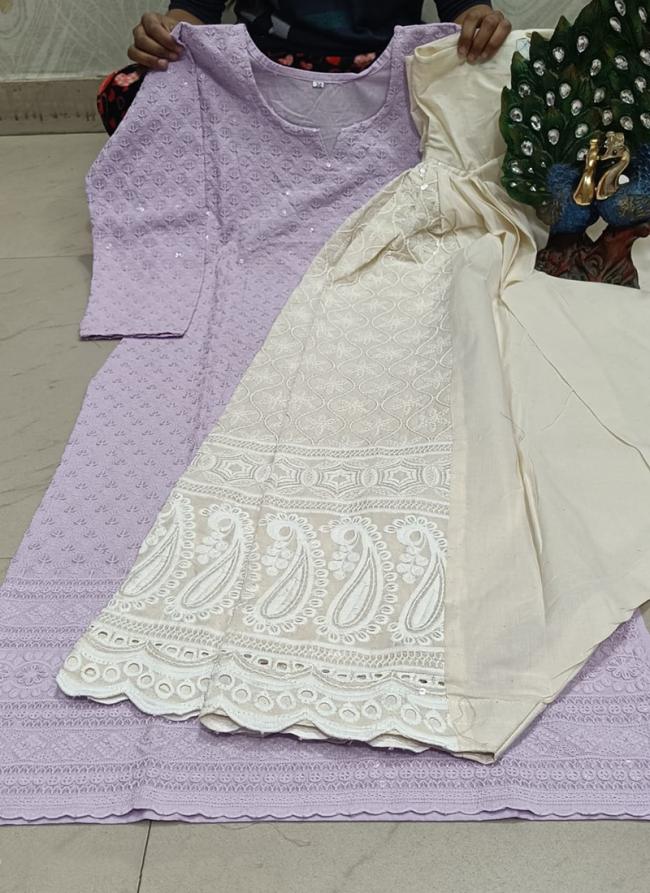 Lilac Cambric Cotton Festival Wear Sequins Work Kurti With Sharara